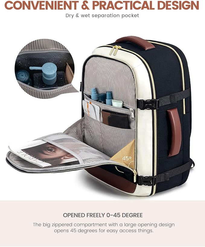 LOVEVOOK Carry On Travel Backpack For Women Flight Approved, 40L Large Personal Item Backpack Travel Bag for Airplanes, Business 17 Inch Laptop Backpack, Weekender Overnight Daypack, With 2 Cubes