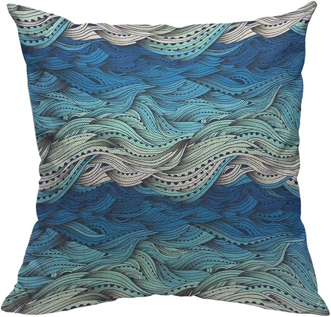 TKS MITLAN Abstract Wave Pillow Covers 18 x 18 Inch Ocean Sea Water Gradient Blue Beach Waves Lines Stripes Decorative Throw Pillow Covers Linen Cushion Case for Sofa Couch