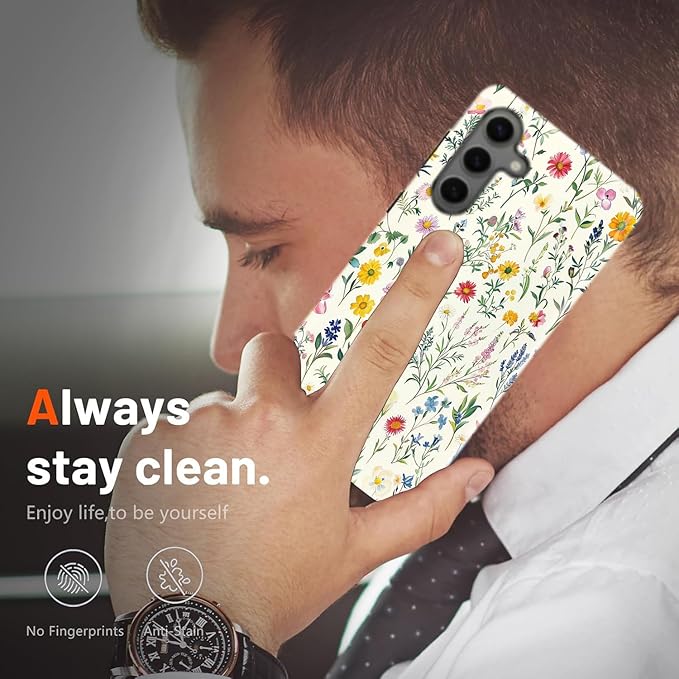 Compatible for Samsung Galaxy A36 5G Case, Dual Layer Heavy Duty 2 in 1 Shockproof Protective Phone Case,Vintage Botanical Wildflower Print