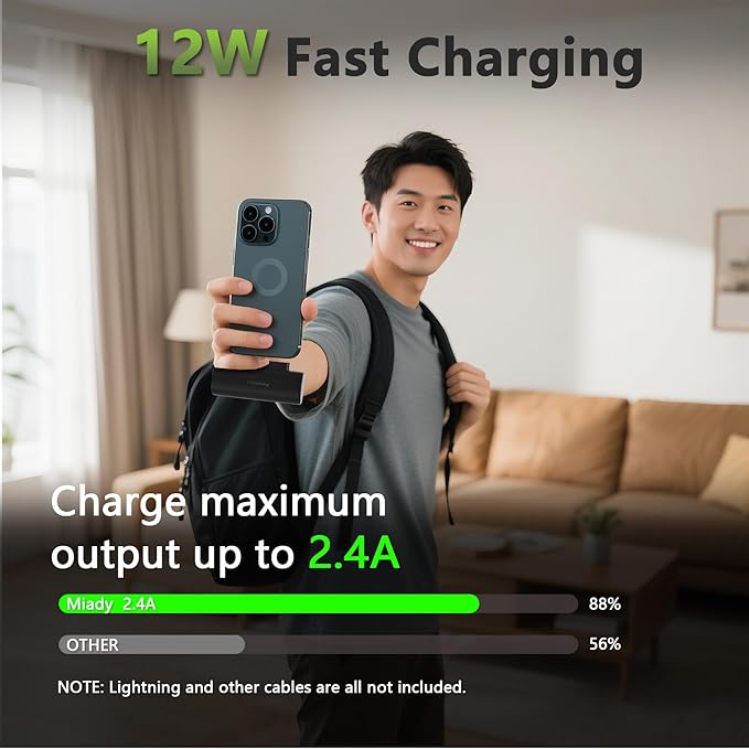 Miady 2-Pack 5000mAh Mini Portable Charger with Built-in Type C Connector, 5V 2.4A USB-C Output Fast Charging Small Power Bank Compatible with iPhone 17/16 Galaxy S24/S22 iPad (2 Black)