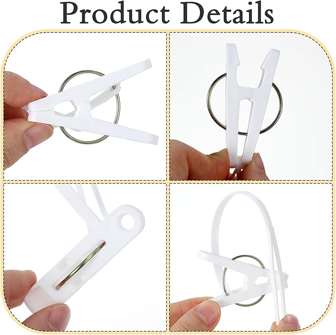 90 Pack Multi-Purpose Laundry Hooks Hanging Clips Bulk with Plastic Rope, White Clips for Hangers, Plastic Hanger Clip for Pants Hat Sock Boot Bra Towel Bathroom Wardrobe Kitchen (White)