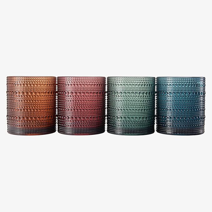Khen Plastic Hobnail Drinking Glasses Set of 4 Neutral Tones Cups 14oz, Shatterproof & Unbreakable Acrylic Beaded Design, BPA-Free, Dishwasher Safe Indoor/Outdoor Drinkware for Water, Juice, Cocktails