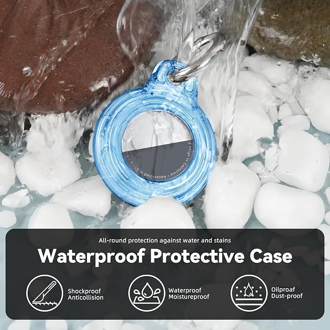 for Apple AirTag 2nd & 1st Gen, Waterproof Case for AirTag Holder Keychain,GPS Tracker Cover for Dog,Car Key,Luggage-E45-Clear Blue