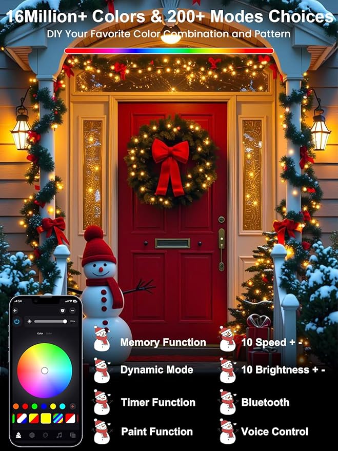 Smart Color Changing 4th of July Lights with Remote & App, 198FT 600LED Red White and Blue Twinkle Lights with Timer, RGB Patriotic Fairy String Light Waterproof Indoor Outdoor Independence Day Decor