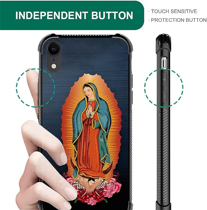 for iPhone XR Case, Red Virgen Guadalupe Pattern Graphic Design Girl Boy Soft Silicone Hard Acrylic Shock Protection for iPhone XR