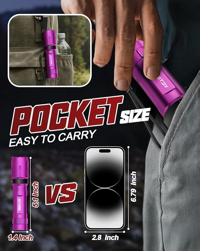 Victoper Pink Rechargeabe Flashlight 2 Pack, High Lumens 5 Modes LED Bright Tactical Flashlights, Waterproof Zoomable Flash Light for Outdoor, Gifts for Camping Essentials Gear