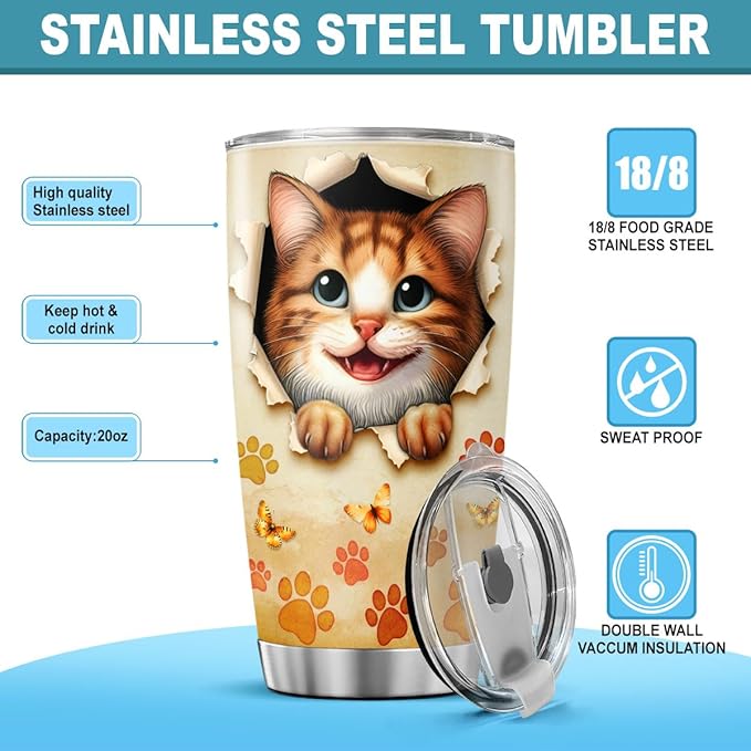 Cat Gifts, Tumblers Lovers For, Tumbler 20 Oz With Lid And Straw, Pet Cat Lover