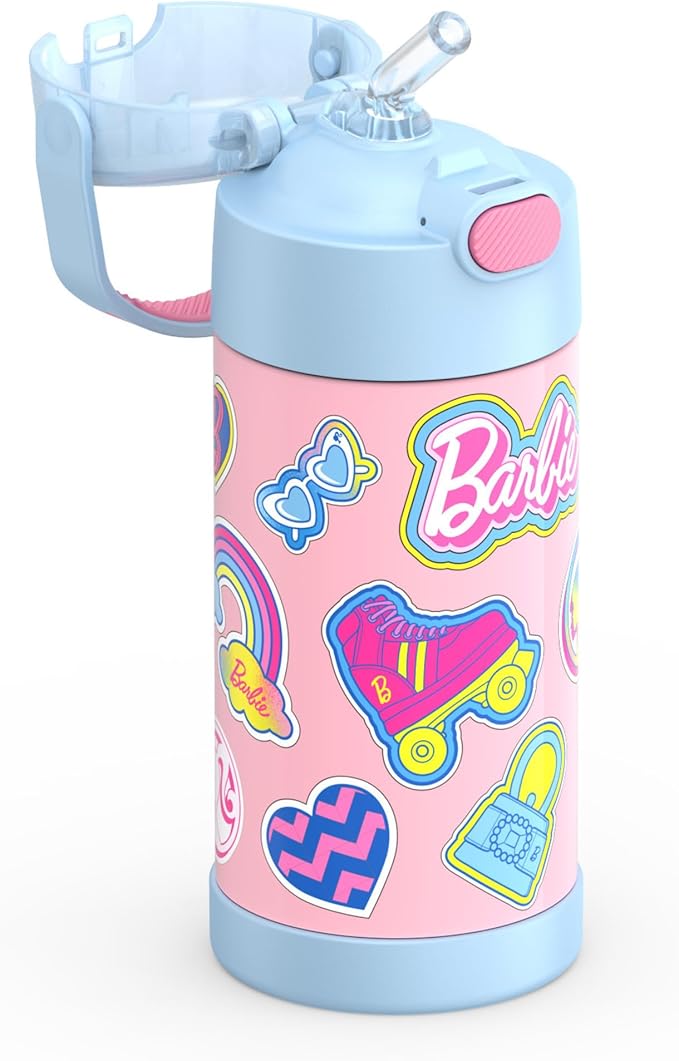 THERMOS FUNTAINER Water Bottle with Straw - 12 Ounce - Kids Stainless Steel Vacuum Insulated Water Bottle with Lid, Barbie
