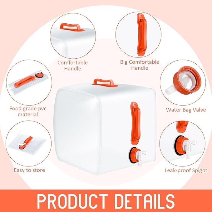Reallnaive 3 Pack Collapsible Water Container with Spigot, Foldable Camping Water Container Portable Camping Storage Carrier Jug for Outdoors Hiking Emergency Kit Backpack(5.3 Gallon,Orange,3 Pcs)