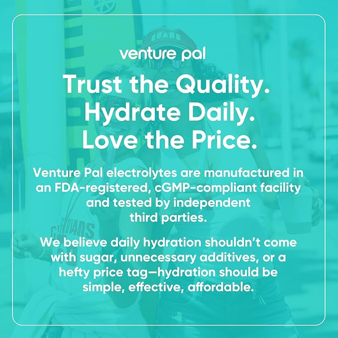 Venture Pal Sugar Free Electrolytes Powder Packets - Liquid Daily IV Hydration Packets | Instantly Hydrating & Party Recovery | 5 Vitamins & 7 Electrolytes | Certified Vegan, Keto, Non-GMO | 16 Sticks