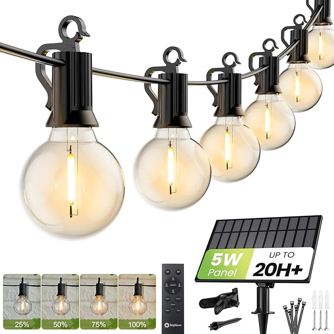 Brightown String Lights Outdoor Waterproof with Remote Cable Ties, 108FT G40 Patio Lights with 50 LED Shatterproof E12 Bulbs, 3 Light Modes, Dimmable Hanging Lights for Backyard Party Decor
