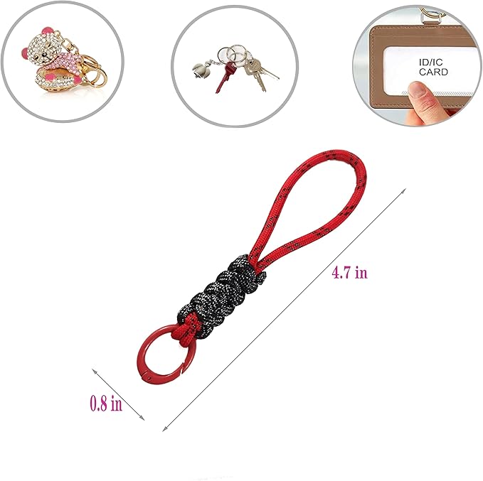 Colorful Braided Paracord Keychain, 12cm Length, Multi-Color Pack with Ring, Decorative Woven Rope Strap