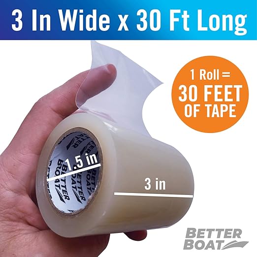 Better Boat Repair Tape for Fabric and Vinyl 30ft x 3in, Clear Waterproof Patch Tape for RV Awning Canvas Tent Tarp Sail Canopy Boat Cover, Heavy Duty