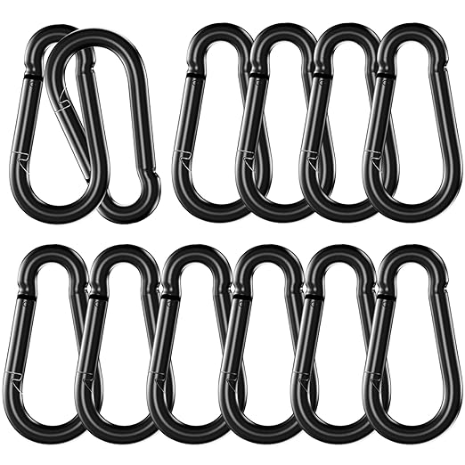 12 Pack 3.9" Heavy Duty Carabiner Clips, M10 Black Galvanized Steel Spring Snap Hooks, Rust-Resistant Keychain Clips for Hammock, Camping, Hiking, Fishing, Swing Set
