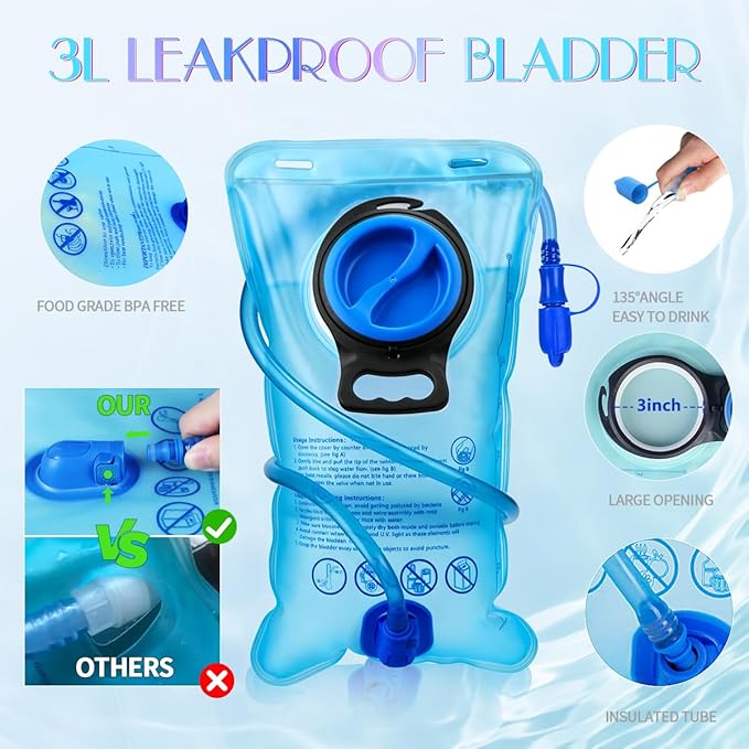 Hydration Pack, Water Backpack with 3L Hydration Bladder Lightweight Insulation, Festival Essential, Rave Hydration Backpack, Hydropack Backpack for Rave, Hiking, Biking, Festival Gear