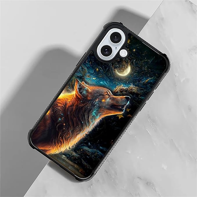 for iPhone 16 Case, Star Cave Hungry Wolf Pattern Graphic Design Girl Boy Soft Silicone Hard Acrylic Shock Protection for iPhone 16