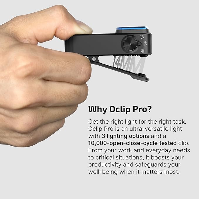 OLIGHT Oclip Pro EDC Flashlight Clip-on Light, Rechargeable 500 Lumens with Three Lighting Solutions Type-C Charging, Magnetic Flash Lights for Signaling, Cycling, Outdoor or Indoor Use(Black)