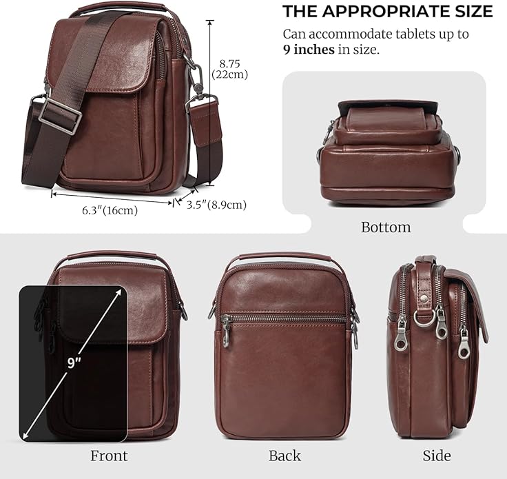 Augus Leather Small Messenger Bag For Men Crossbody Handbag Shoulder Sling Travel Bags for Men Purse Daypack Magnetic Buckle