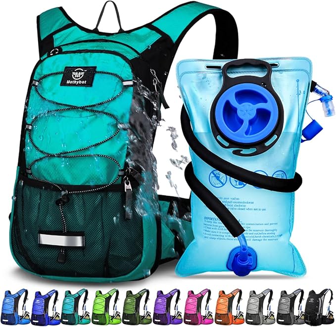 Mothybot Insulated Hydration Backpack Pack with 3L BPA Free Leak Proof Water Bladder, Large Storage Lightweight Hiking Daypack with Waist Pouches & Cooler Layer, for Running, Biking, Camping, Festival