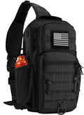 Rover Sling Pack Tactical Shoulder Sling Bag Backpack with Bottle Holder Crossbody Chest Bag, Black with Grey Patch