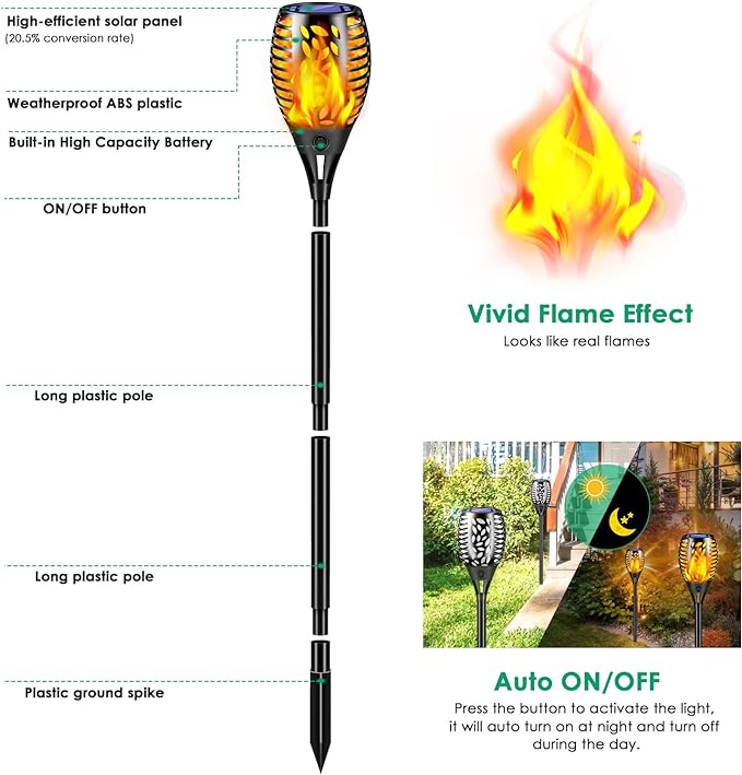TomCare 8 Pack Outdoor Solar Lights Flickering Flames Torch Decorative Garden Lights Solar Powered Waterproof Lighting for Garden Patio Yard Landscape