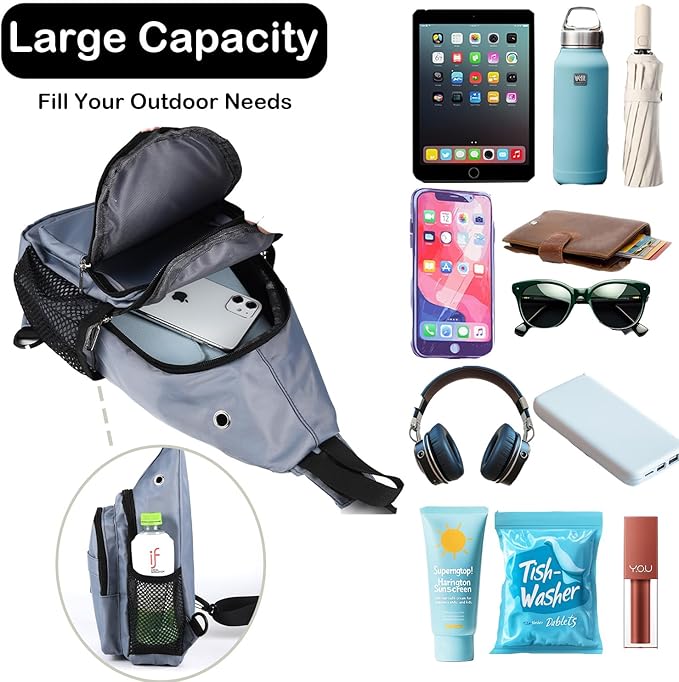 JENAGREEN Sling Backpack Crossbody Sling Bag for Women Men, Multipurpose Travel Hiking Adjustable Chest Bag Casual Daypack