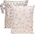 Bumkins Roamio - Waterproof Wet Bag - For Baby, Travel, Swim Suit, Cloth Diapers, Pump Parts, Pool, Gym, Toiletry, Strap to Stroller - Reusable & Easy to Clean - 2pk - Beige Check