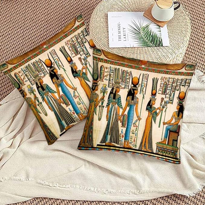 Old Egyptian Empire Couch Pillow Covers 18 X 18 0 Set of 2 Pillowcases Square Velvet Outdoor Cushion Pillow Cases Decorative for Home Bed Sofa Couch Hotel