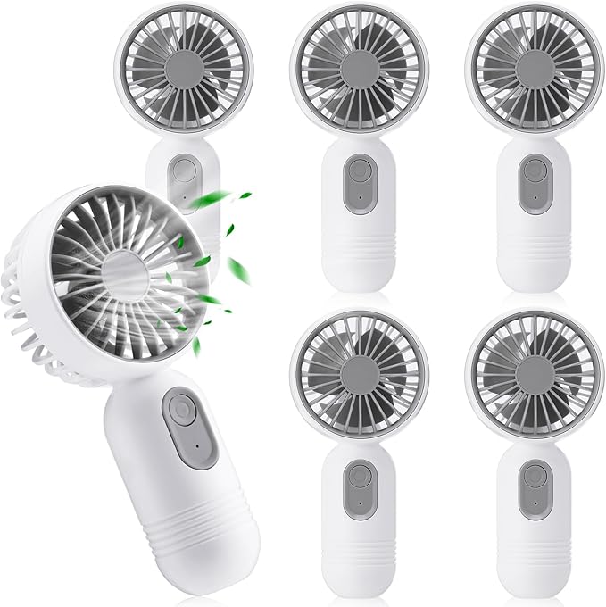 Rossesay 6 Pcs Mini Portable Fan Bulk Cute Handheld Lightweight Small Little Personal Hand Eyelash Fan 3 Speeds USB Rechargeable for Women Men Indoor Outdoor Makeup Travel (White)