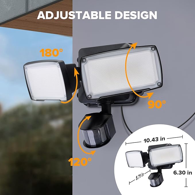 LUTEC 2 Pack 21W Black Plug in Motion Sensor Light Outdoor, Flood Lights Outdoor Motion Sensor,2500LM, 5000K Daylight,IP65 Waterproof,Adjustable 2 Heads Wall Light for Garage, Porch, Yard