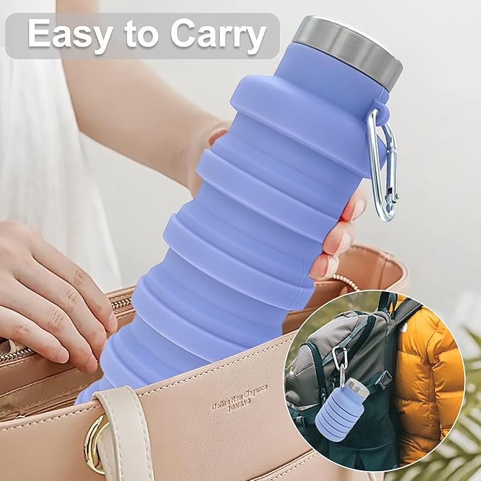 YCT Collapsible Water Bottle 17oz（500ml），Travel Portable Sport Water Bottle，Reusable Silicone Foldable Water Bottles for Gym Camping Hiking (Black+Pink)