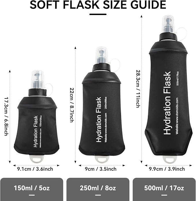 500ml Soft Flask Soft Water Bottle for Running, Hiking, Travelling, Cycling and Climbing, TPU Material, BPF-Free - Black