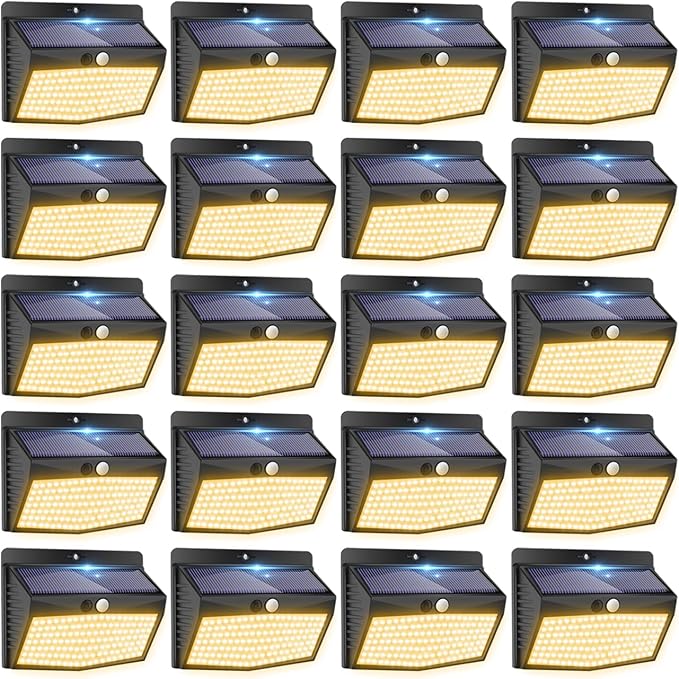 Peasur Solar Lights Outdoor Motion Sensor [20 Packs] Security Light with 3 Lighting Modes Wall Lights Waterproof Solar Powered Lights for Garden Fence Yard, Warm White