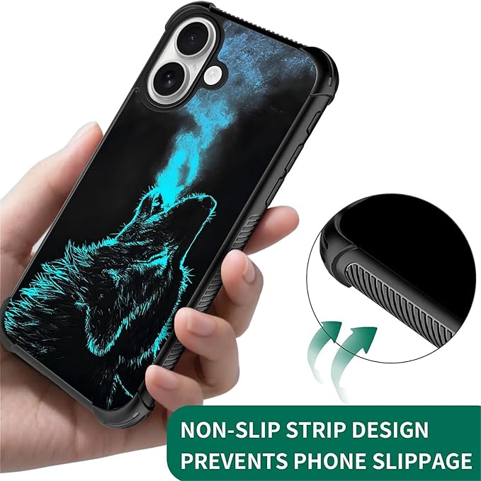 for iPhone 17 Case,for MagSafe Graphic Design for Girl Boy Soft Silicone Hard Acrylic Shock Protection Designed for iPhone 17 Blue Breathing Wolf Pattern