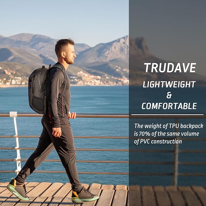 Trudave Waterproof Backpack, Waterproof Submersible Backpack, Floating TPU Coated Dry Bag with Airtight Zipper for Kayak, Fishing, Boating, Hiking, Blue,(20L)