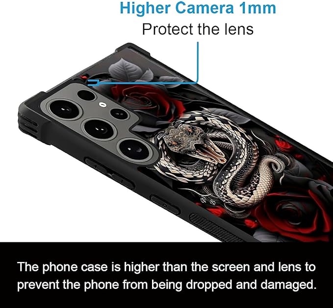 for Samsung Galaxy S24 Ultra Case, Entwined Rose Snake Pattern Graphic Design Girl Boy Soft Silicone Hard Acrylic Shock Protection for Samsung Galaxy S24 Ultra
