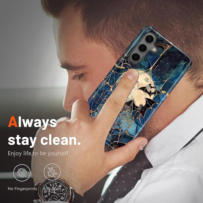 Compatible for Samsung Galaxy A16 5G Case, Dual Layer Heavy Duty 2 in 1 Shockproof Protective Phone Case,Stained Glass Bats Spooky Moon