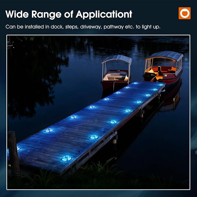addlon Solar Dock Lights Outdoor 12 Pack, 2 Color Modes LED Deck Marine Waterproof Driveway Marker Lights for Step Sidewalk Stair Garden Pathway Walkway Yard (Blue Light/Cool White)