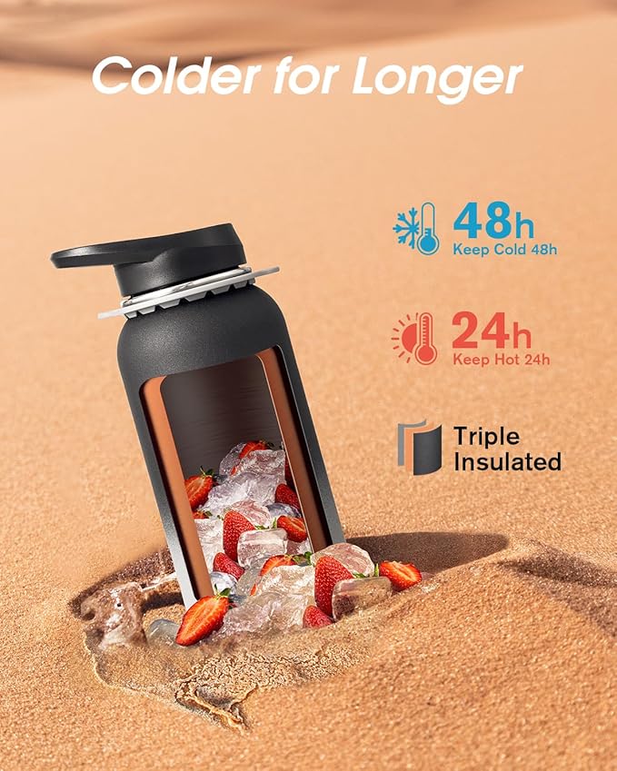 Coolflask Water Bottle with Straw, 40 oz Insulated Metal Water Flask with Straw & Spout Lids, Stainless Steel Double Wall Vacuum, Keep Cold 48h Hot 24h, Leak Proof, BPA-Free, Piano Night