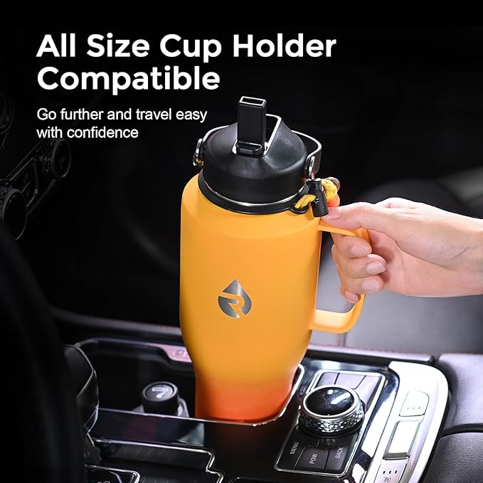 RAYMYLO Insulated Water Bottle 40oz (Cold for 48 Hrs), Stainless Steel Water Bottle with Handle & Straw Lid & Paracord Handle, Triple Wall Vacuum Leakproof Travel Flask, Fit in Any Car Cup Holder
