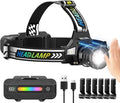 TDT Rechargeable Headlamp with White/Green/UV/Black Light LED Head Lamp,High Lumens Super Bright 24 Modes Comfortable Waterproof Headlight for Hardhat Hunting Hiking Pet Urine Detection(3-Color-5)