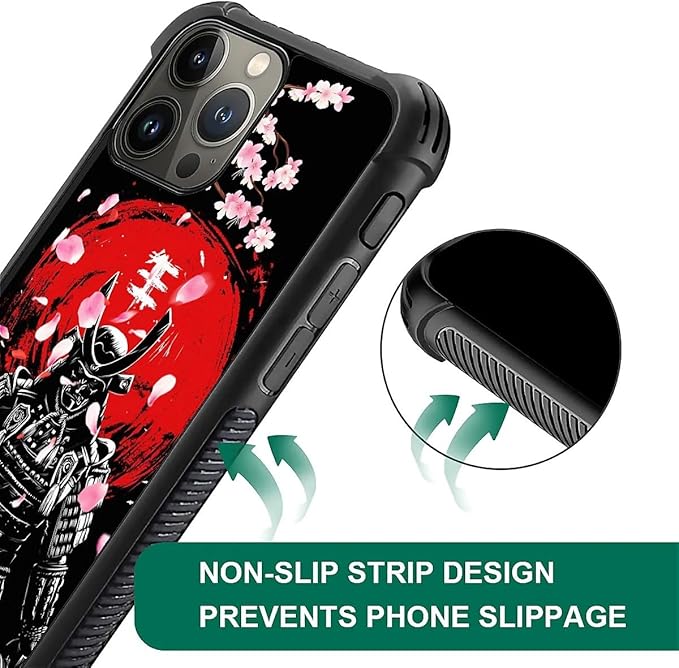 for iPhone 15 Pro Max Case, Sakura Japanese Samurai Pattern Graphic Design Girl Boy Soft Silicone Hard Acrylic Shock Protection for iPhone 15 Pro Max