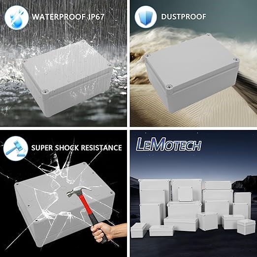 LeMotech Junction Box IP67 Waterproof Dustproof ABS Plastic Project Box for Electrical Outdoor Enclosure Gray 6.9 x 4.9 x 3 inch (175 x 125 x 75 mm)