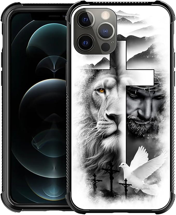 for iPhone 11 Pro Max Case, Lion Cross Jesus Christ Dove Pattern Graphic Design Girl Boy Soft Silicone Hard Acrylic Shock Protection for iPhone 11 Pro Max