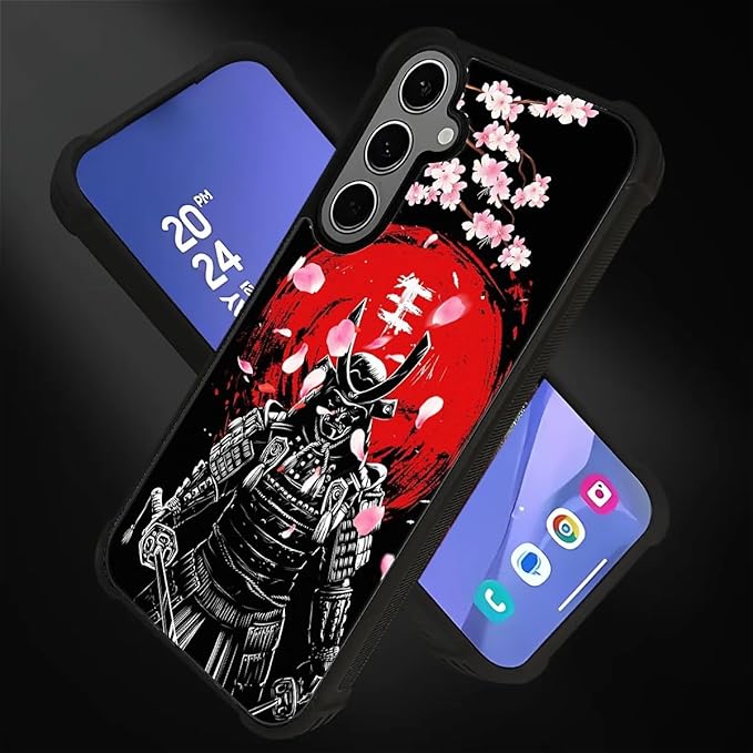 for Samsung Galaxy S24/S25 Plus Case, Sakura Japanese Samurai Pattern Graphic Design Girl Boy Soft Silicone Hard Acrylic Shock Protection for Samsung Galaxy S24/S25 Plus