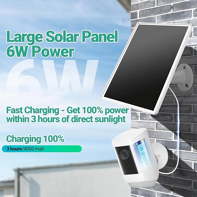 2 Pack Solar Panel for Ring Camera, 6W Solar Charger with USB-C & Barrel Plug for Ring Stick Up Pro/Plus & Spotlight Cam Battery Series, Waterproof, 16ft Cable (White)