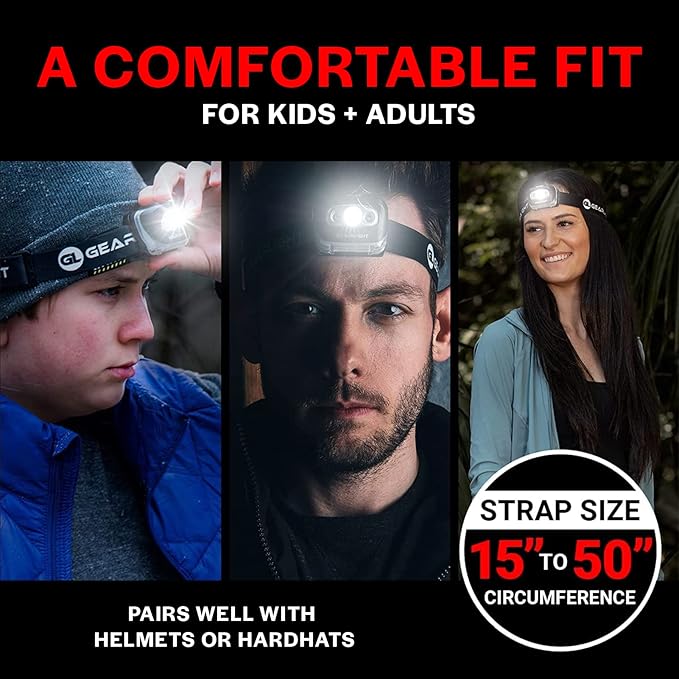 LED Headlamp 2-pack Battery Powered (AAA) (Batteries Not Included) | Head Lamp for Running Hunting Camping Fishing Hiking with Red Light and Adjustable Headband - Bright Forehead Headlamp 7 Modes