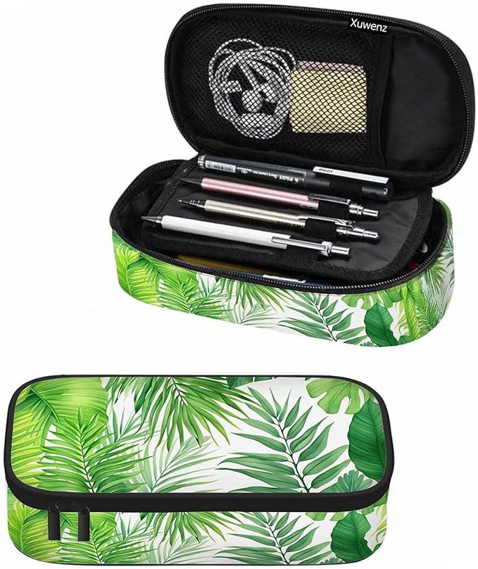 Palm Leaves Pencil Case Green Tropical Plant Pencil Bag Pen Markers Pouch Holder Organizer for Boy Girl School Students