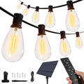 Ollny S11 100FT Solar String Lights Outdoor with Remote, Waterproof Dimmable Patio Lights with Timer & 3 Lighting Modes, 35 Shatterproof Edison Bulbs, String Lights for Outside Backyard Party Decor