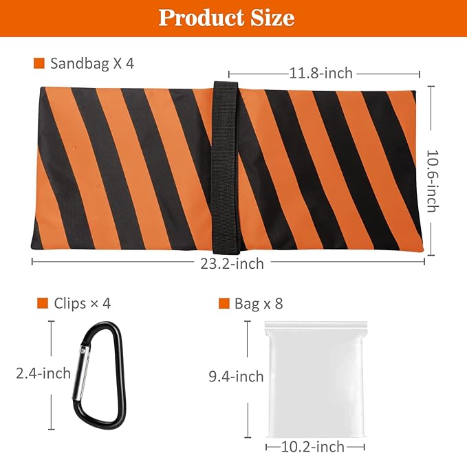 4 Packs Orange Sandbag Weight Bags for Light Stand Photography Video Equipments, Heavy Duty Saddlebags for Backdrop Stand, Photo Tripod, Canopy, Pop up Tent, Umbrella Base, Fishing Chair, Picnic Table